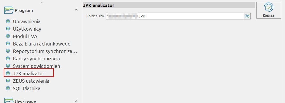 konfiguracja JPK analizator
